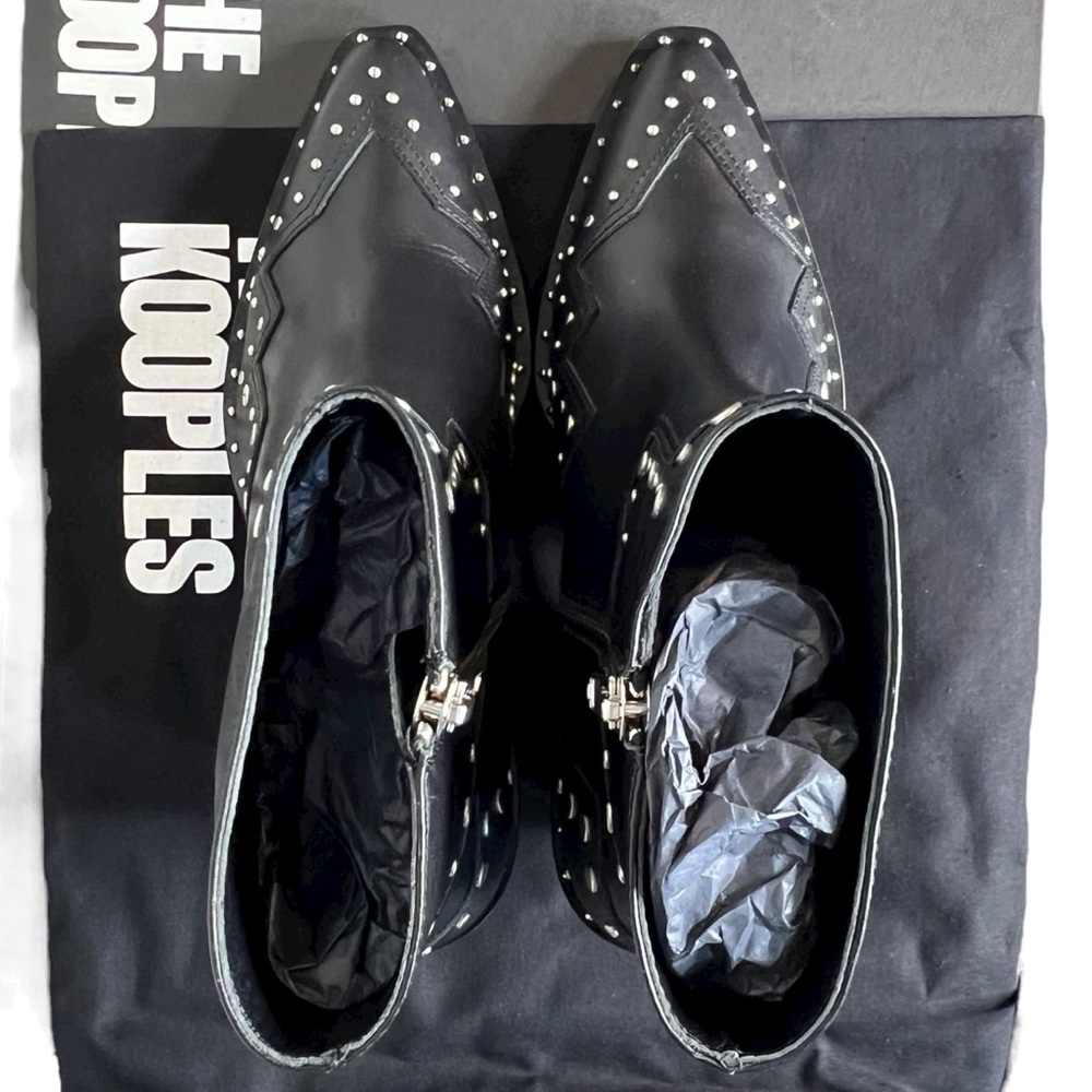 The Kooples Women’s Leather Santiag Studded Black Ankle Booties FR37 US 6 nwt - Picture 8 of 11